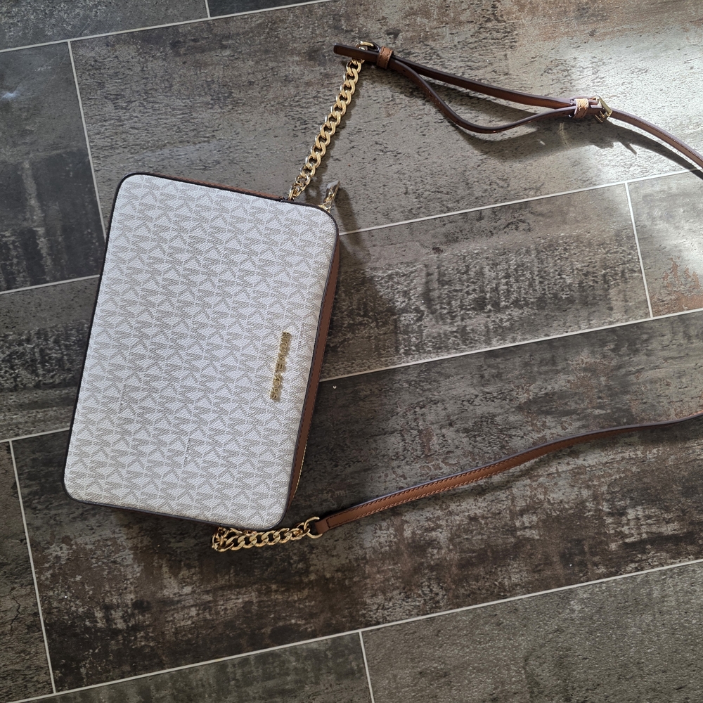 Elegant White and Brown Crossbody Bag